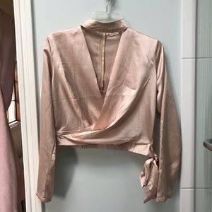 LF Satin Long Sleeve Wrap Top